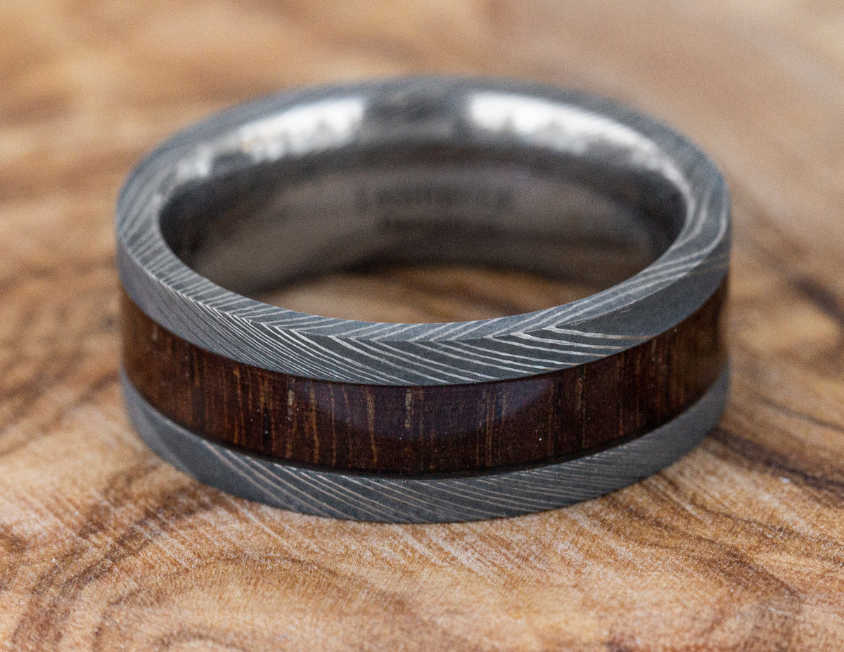 8mm Damascus Steel and Desert Ironwood Wedding Band