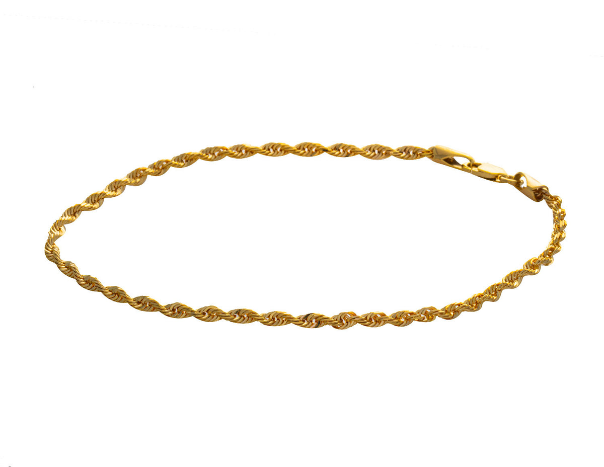 Solid Diamond Cut Rope Chain Bracelet in 10K Yellow Gold