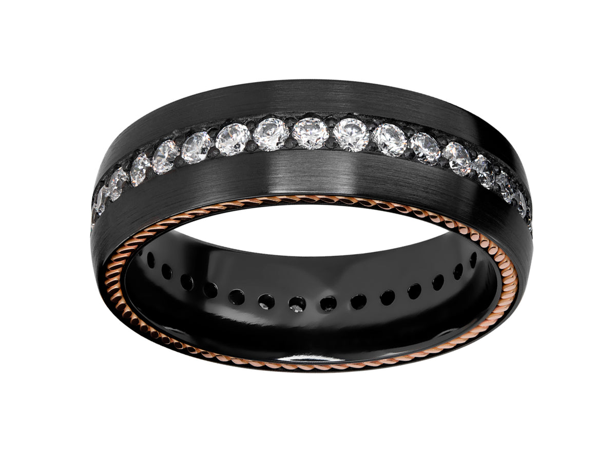 1ct. t.w. Black Zirconium and 14K Rose Gold Men's Wedding Ring