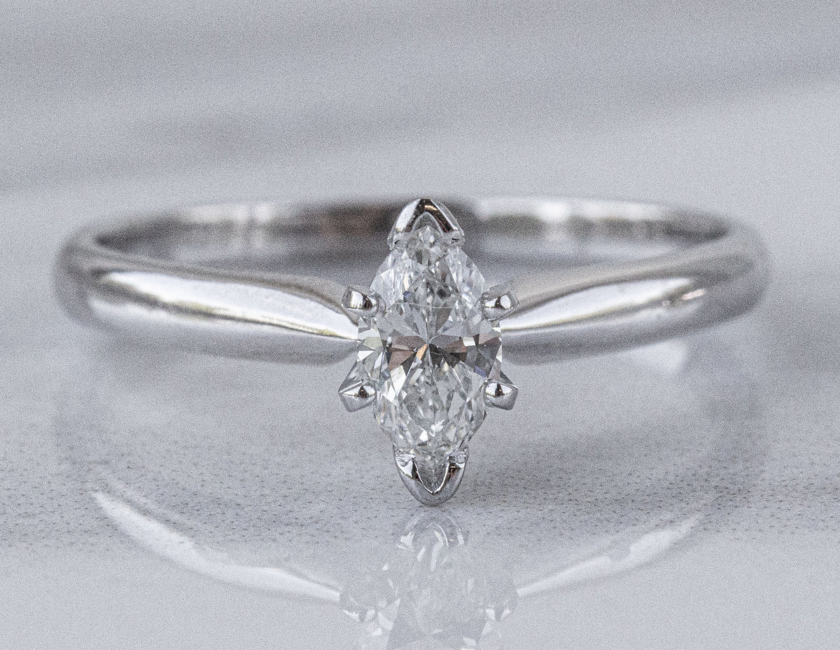 1/2ct. Marquise Cut Solitaire Diamond Engagement Ring in 14K White Gold