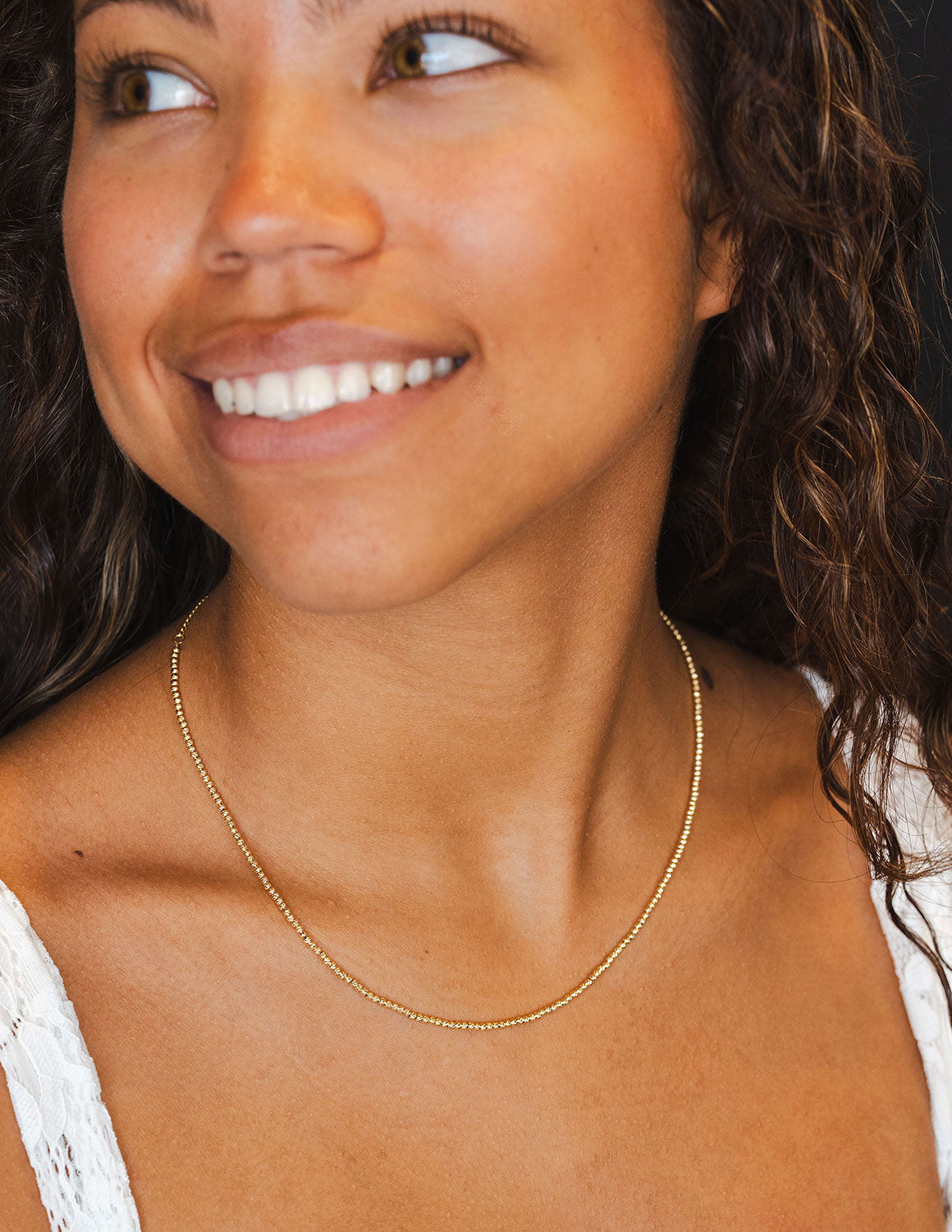 18" Textured Shimmering Bead Chain in 14K Yellow Gold