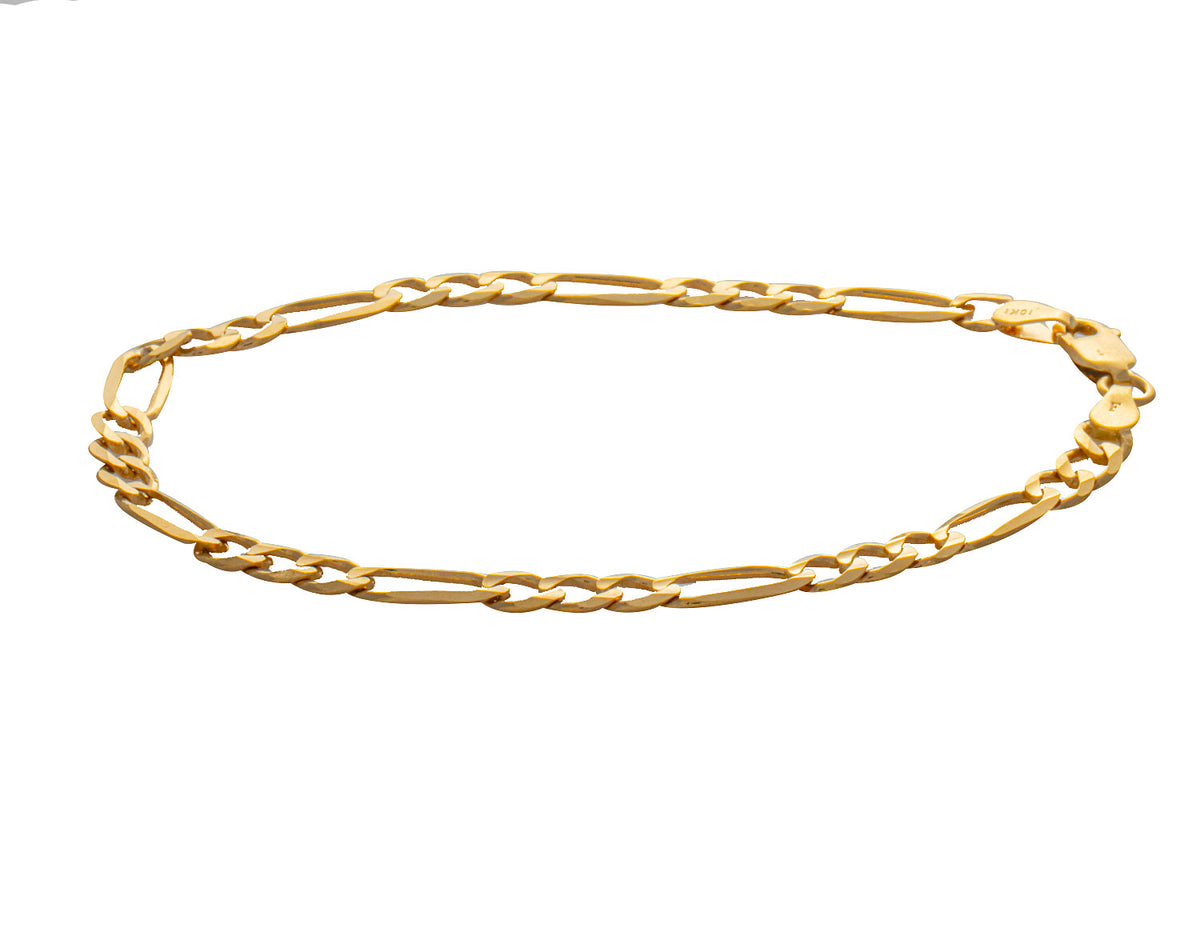 Gold Solid Figaro Chain Bracelet in 10K Yellow Gold