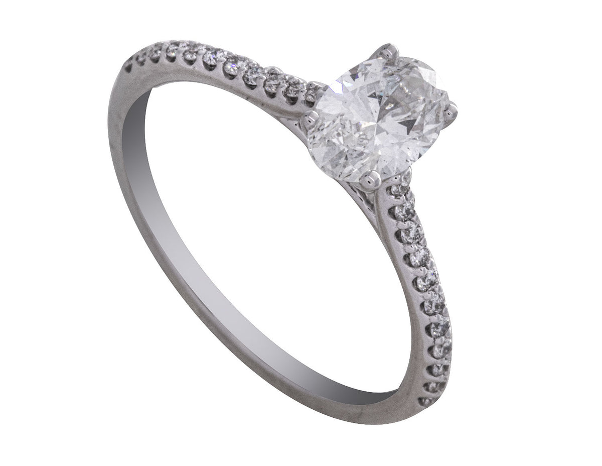 7/8ct. t.w. Oval Cut Diamond Engagement Ring in 14K White Gold