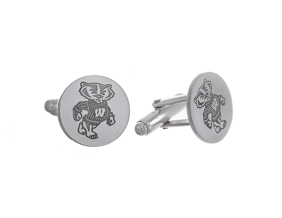 Rhodium-Plated LogoArt University of Wisconsin Badger Cuff Links in Sterling Silver