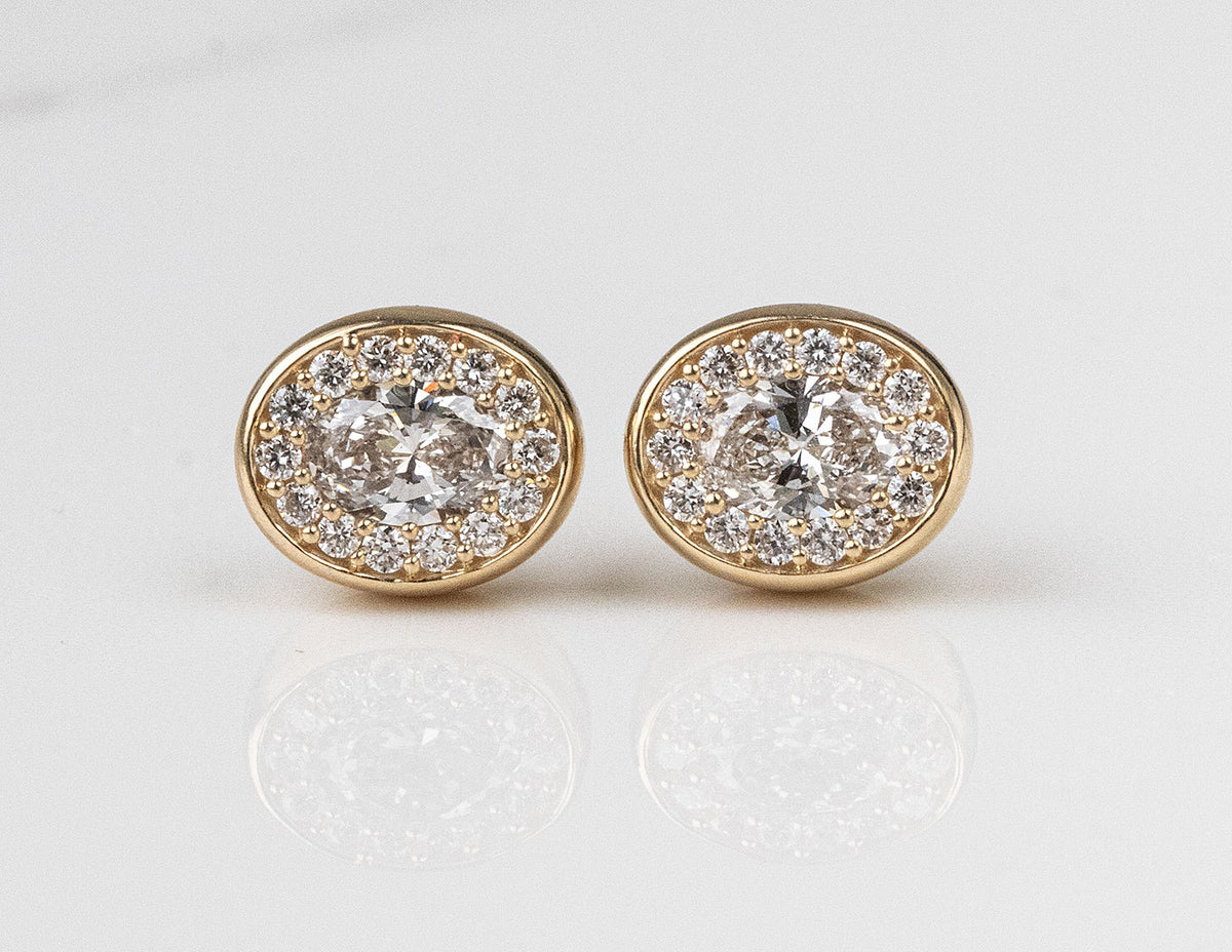1 5/8ct. t.w. Oval Cut Newborn Lab Created Diamond Halo Earrings in 14K Yellow Gold