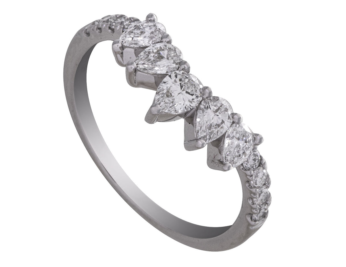 3/4ct. t.w. Pear and Round Cut Curved Wedding Ring in 14K White Gold