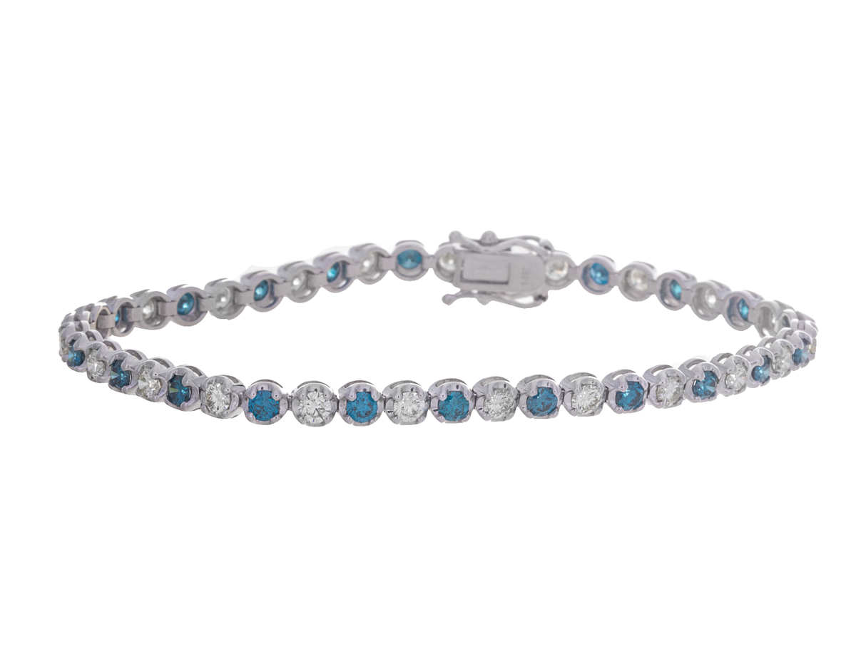 3 1/2ct. t.w. Blue and White Diamond Bracelet in 14K White Gold