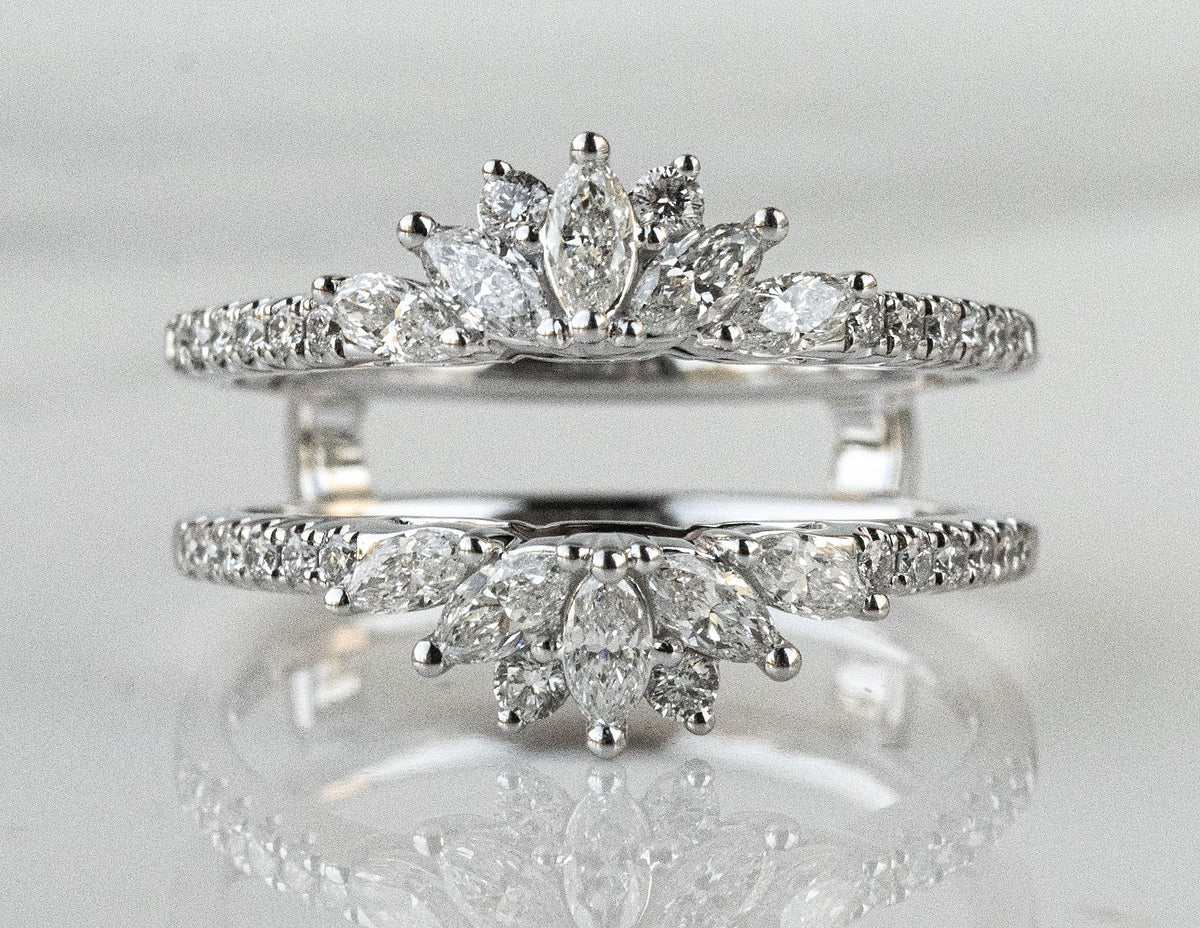 3/4ct. t.w. Marquise and Round Cut Diamond Wedding Guard in 14K White Gold