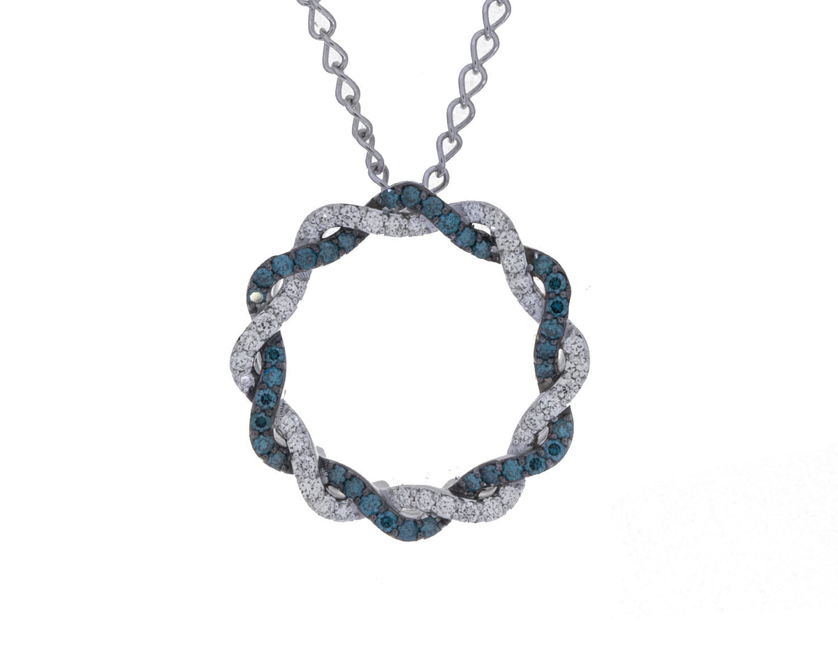 1/2ct. t.w. Blue and White Diamond Circle Pendant in 14K White Gold