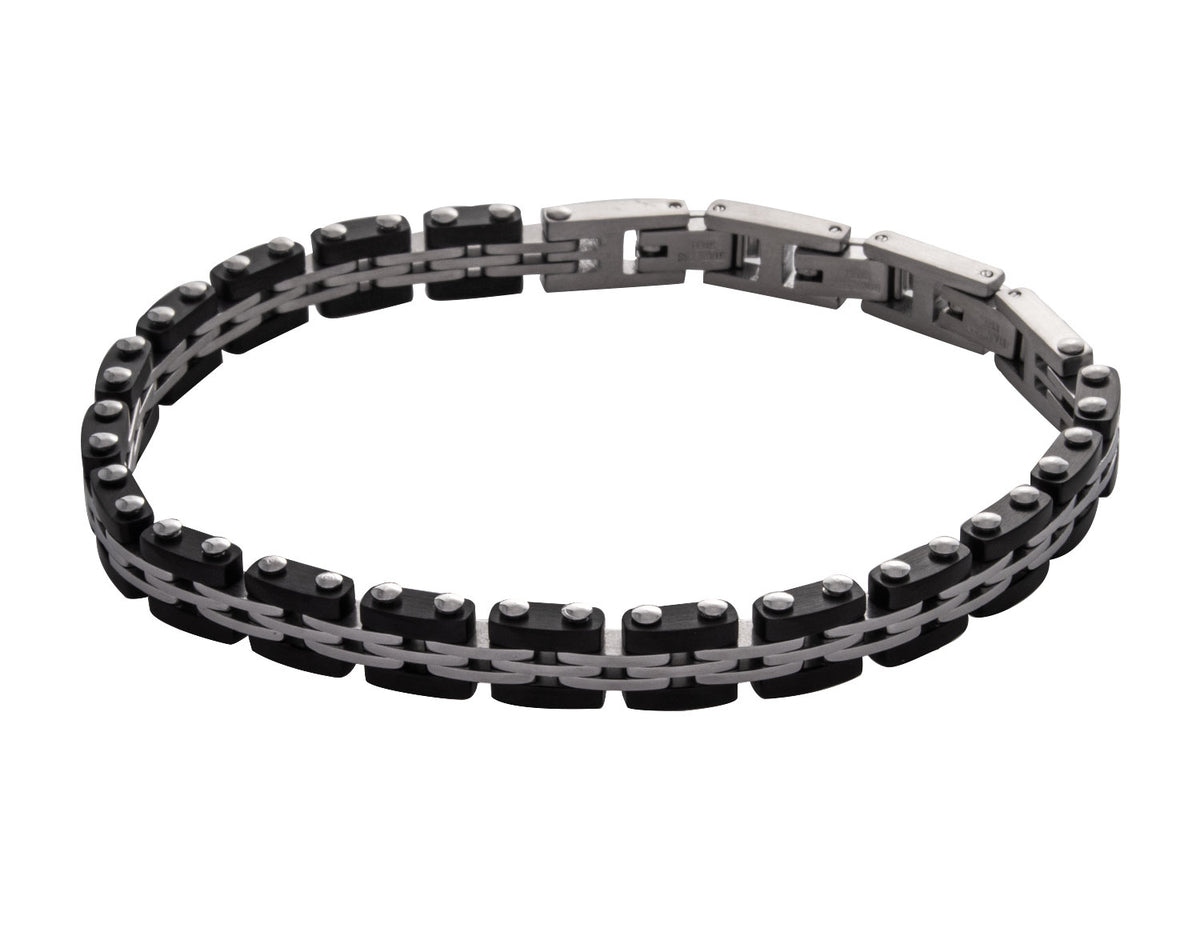 Stainless Steel/Black-IP Watch Link Chain Bracelet