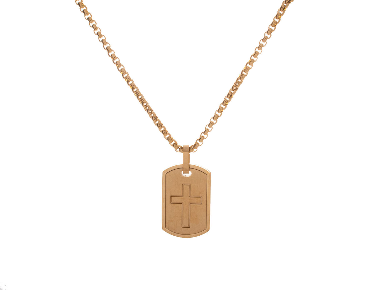 Stainless Steel/Gold-IP Brushed-Polished Cross Dogtag Pendant