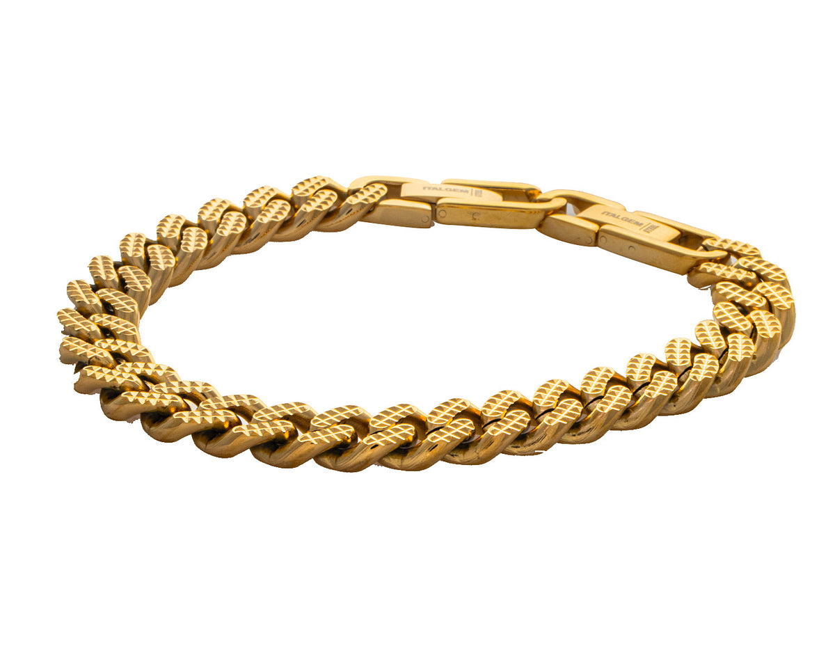 8.5" Gold-Ion Plated Stainless Steel Diamond Cut Curb Bracelet