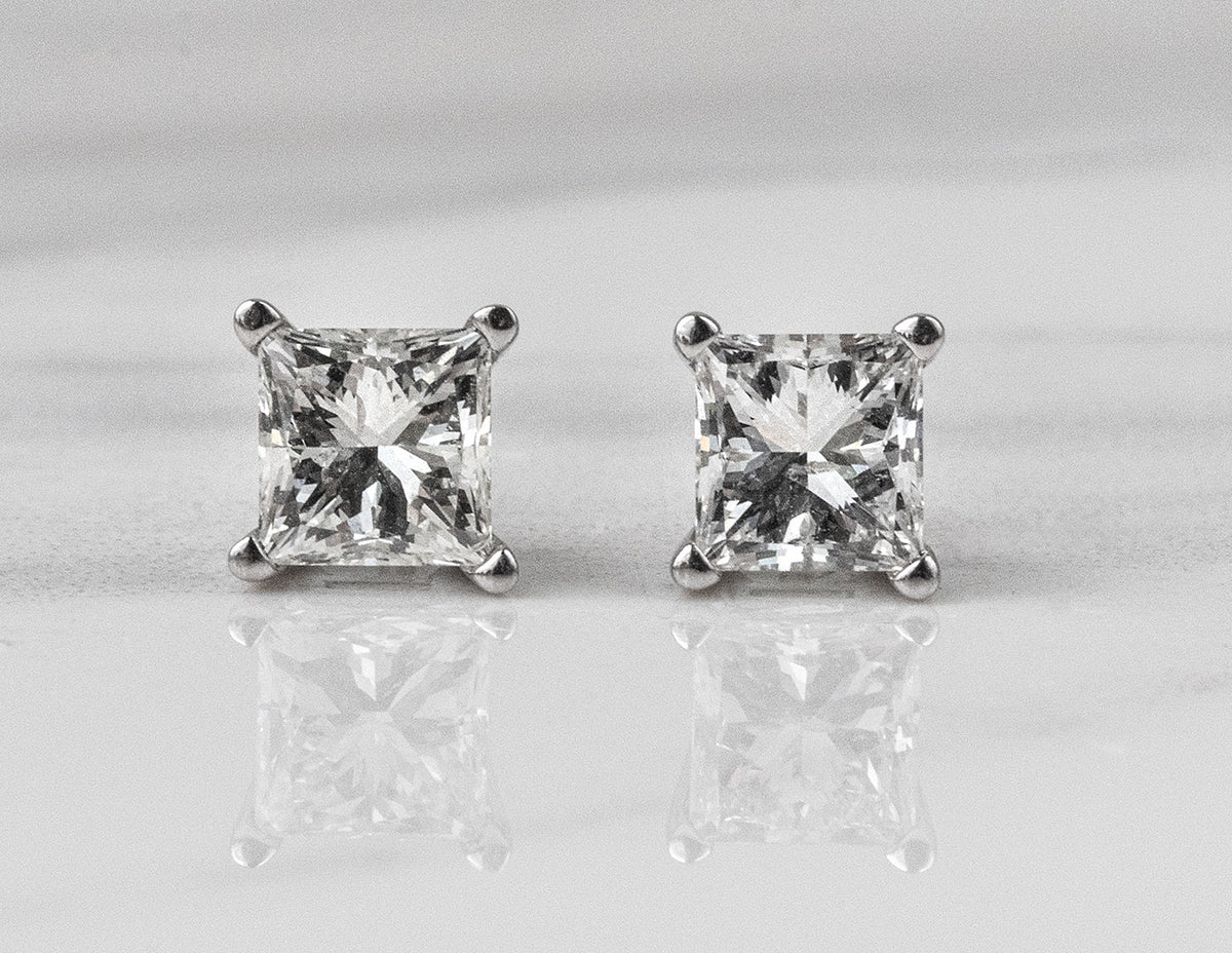 2ct. t.w. Princess Cut Diamond Stud Earrings in 14K White Gold