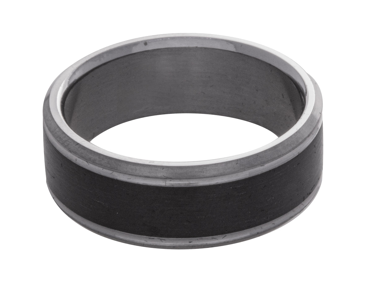 8mm Tantalum and Black Carbon Fiber Satin Men's Wedding Ring