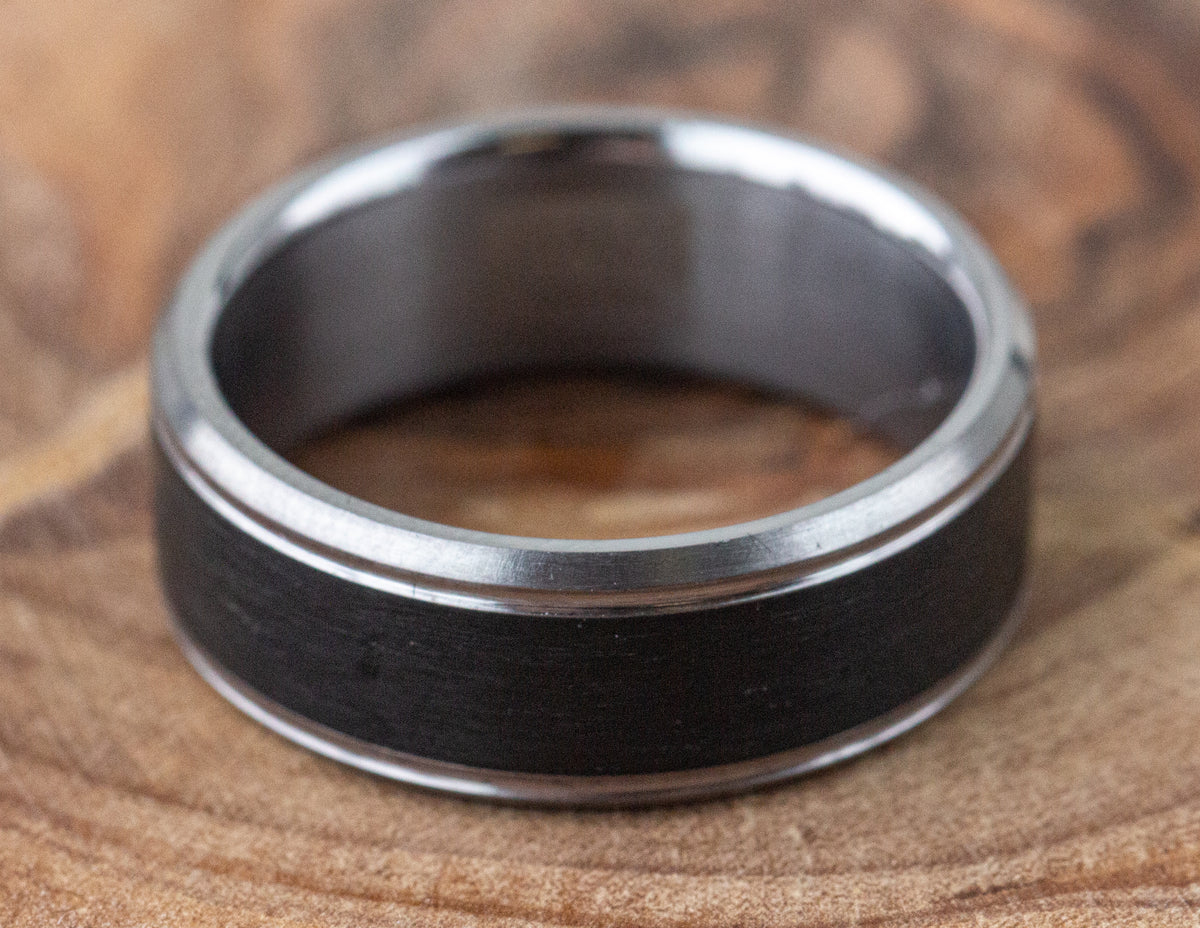 8mm Tantalum and Black Carbon Fiber Satin Men's Wedding Ring