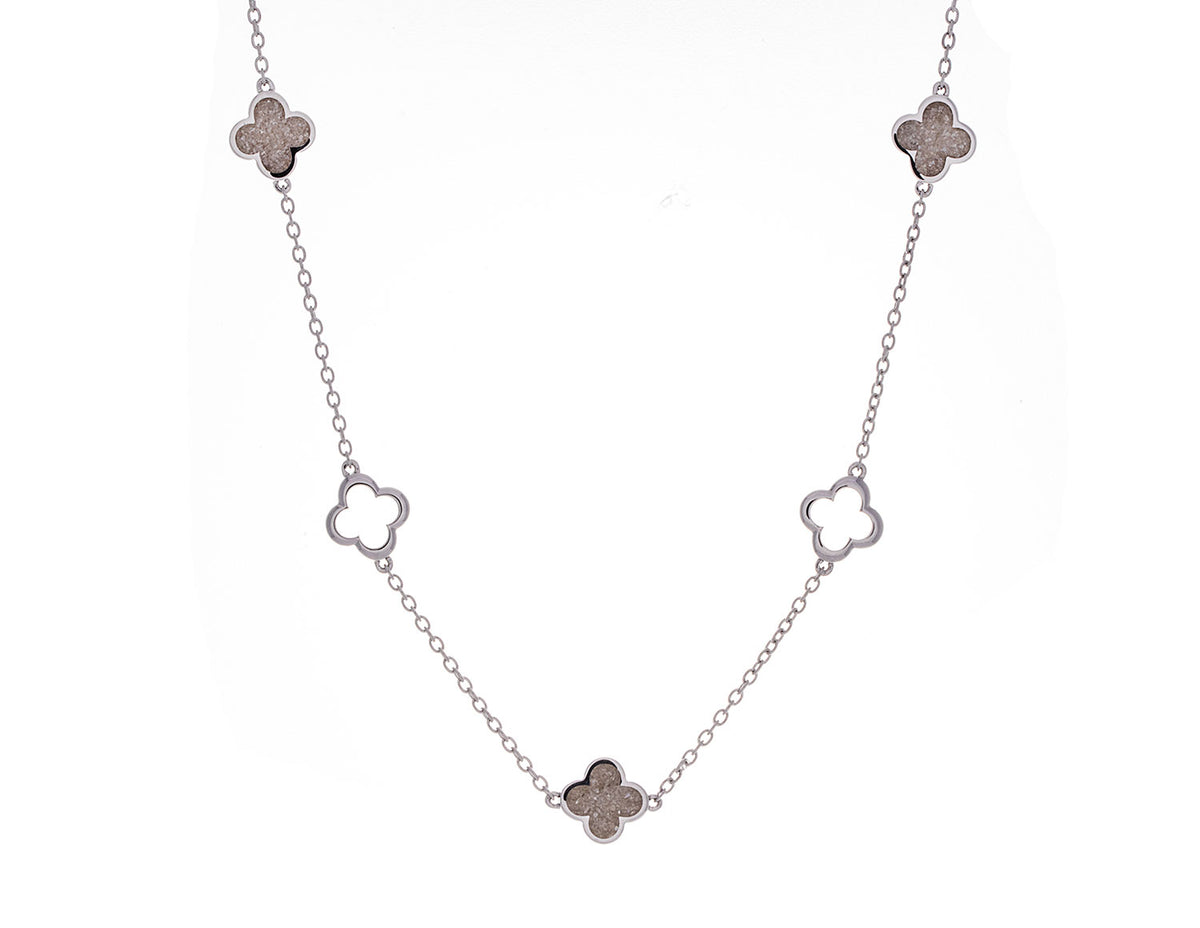 Crushed Black and White Diamond Reversible 5-Clover Pendant in Sterling Silver