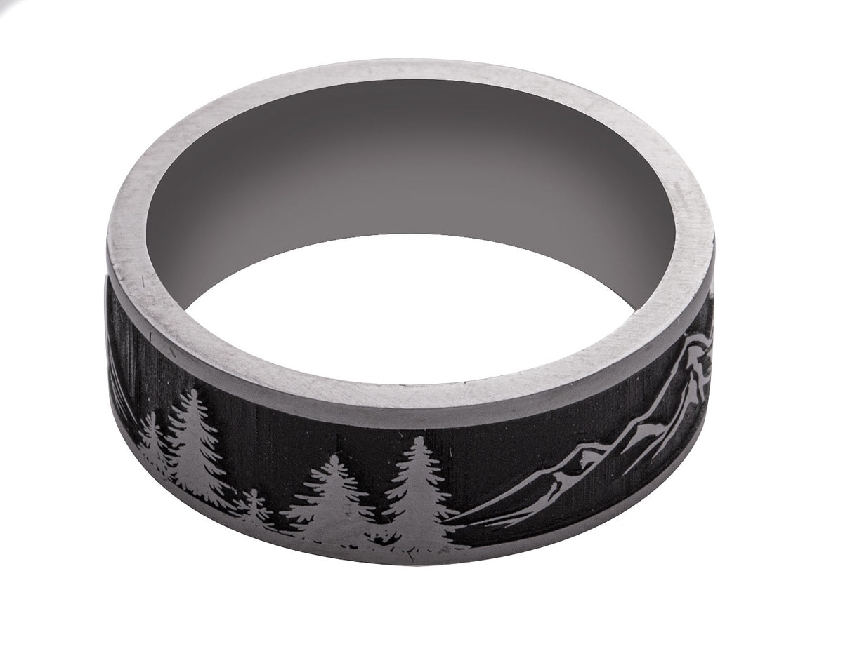 8mm Tantalum Carved Mountain Men's Wedding Ring