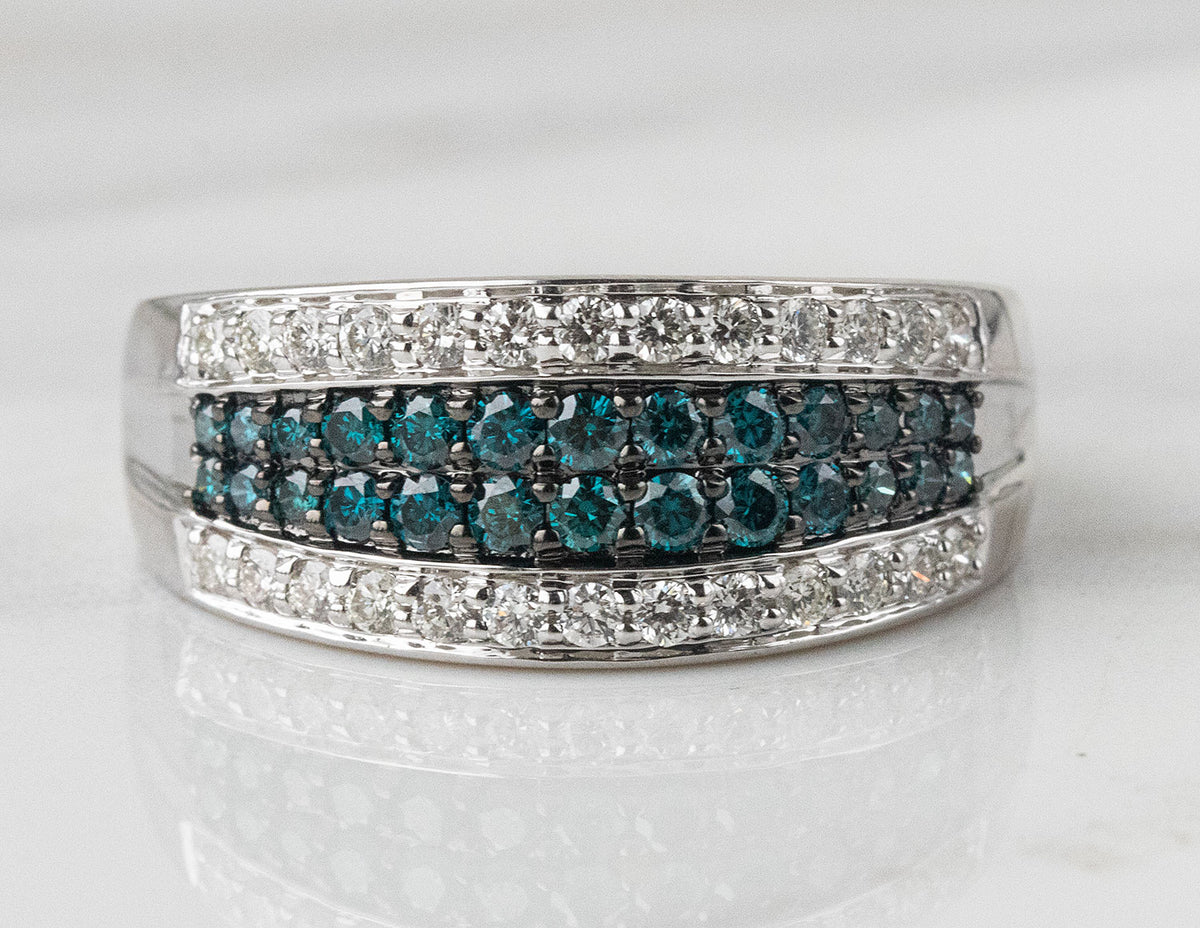 3/4ct. t.w. Blue and White Diamond Ring in 14K White Gold