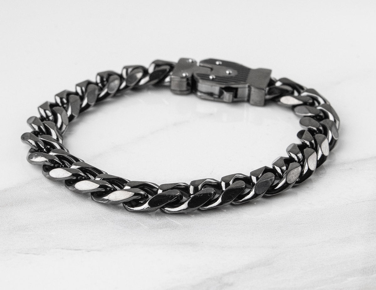 8" Gun Ion-Plated Stainless Steel Curb Bracelet