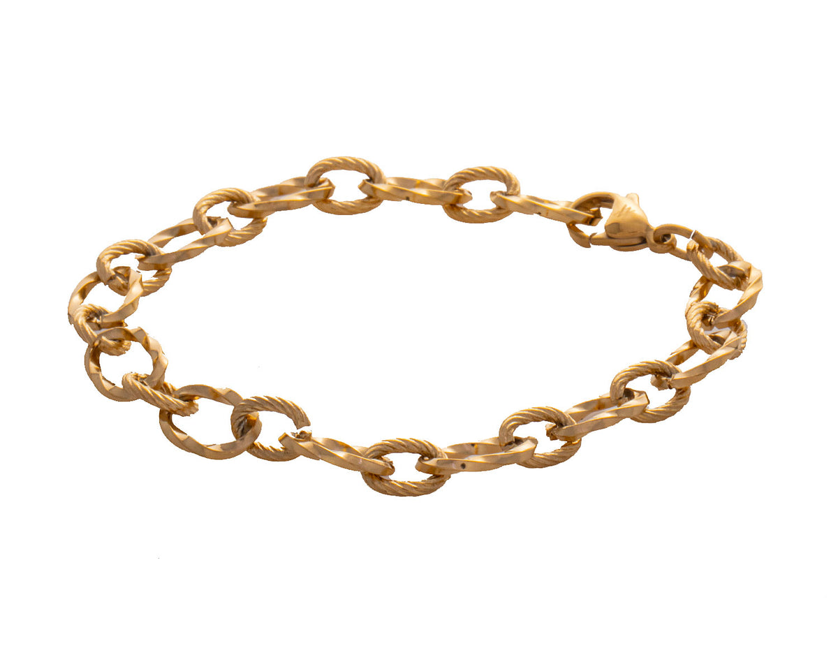7" Gold Ion-Plated Stainless Steel Diamond Cut Cable Bracelet