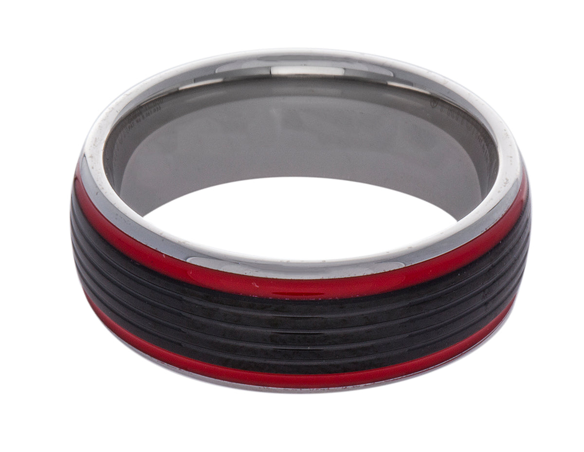 8mm Red Accent Tungsten Men's Wedding Ring