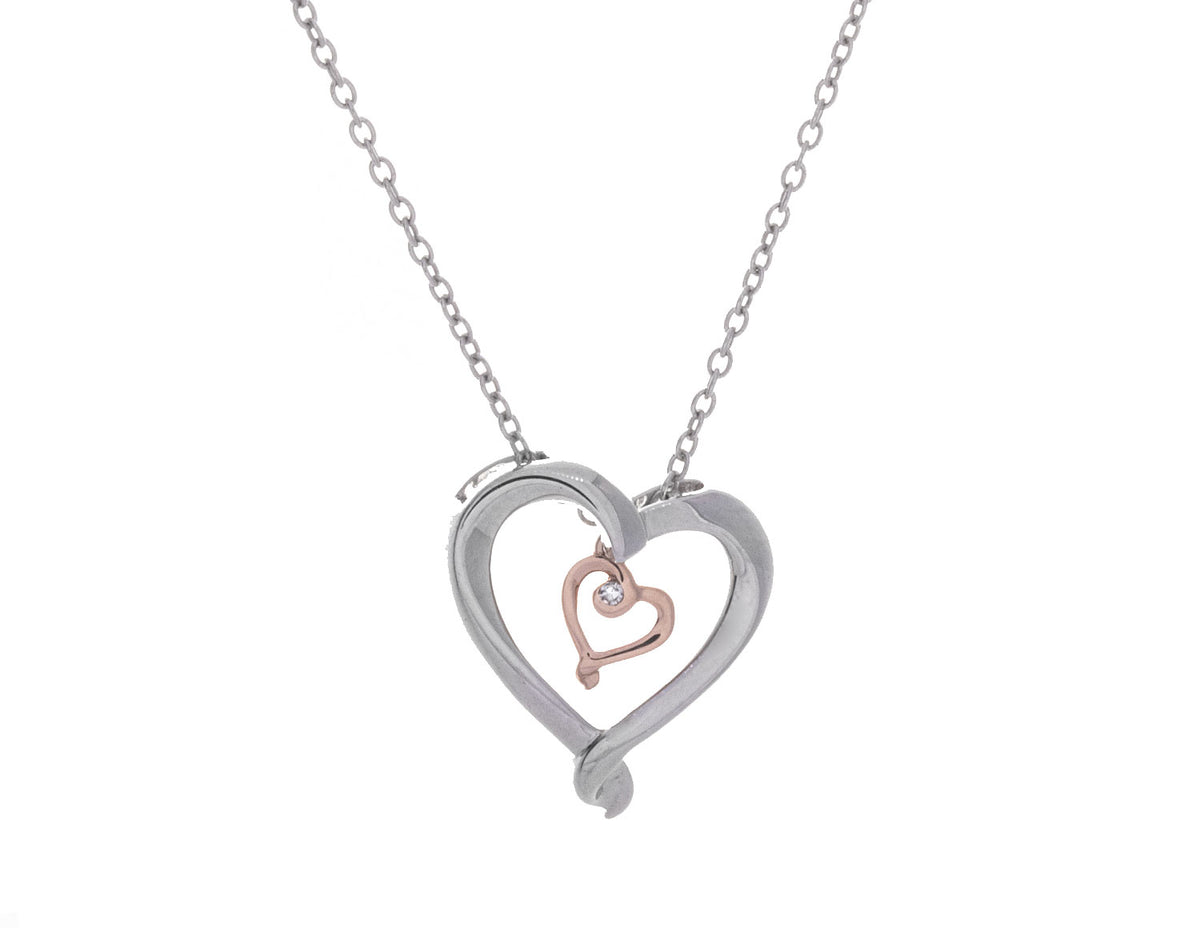.01ct. Diamond Pendant in Sterling Silver and 10K Rose Gold