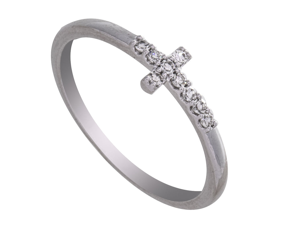 1/10ct. t.w. Diamond Cross Promise Ring in 10K White Gold