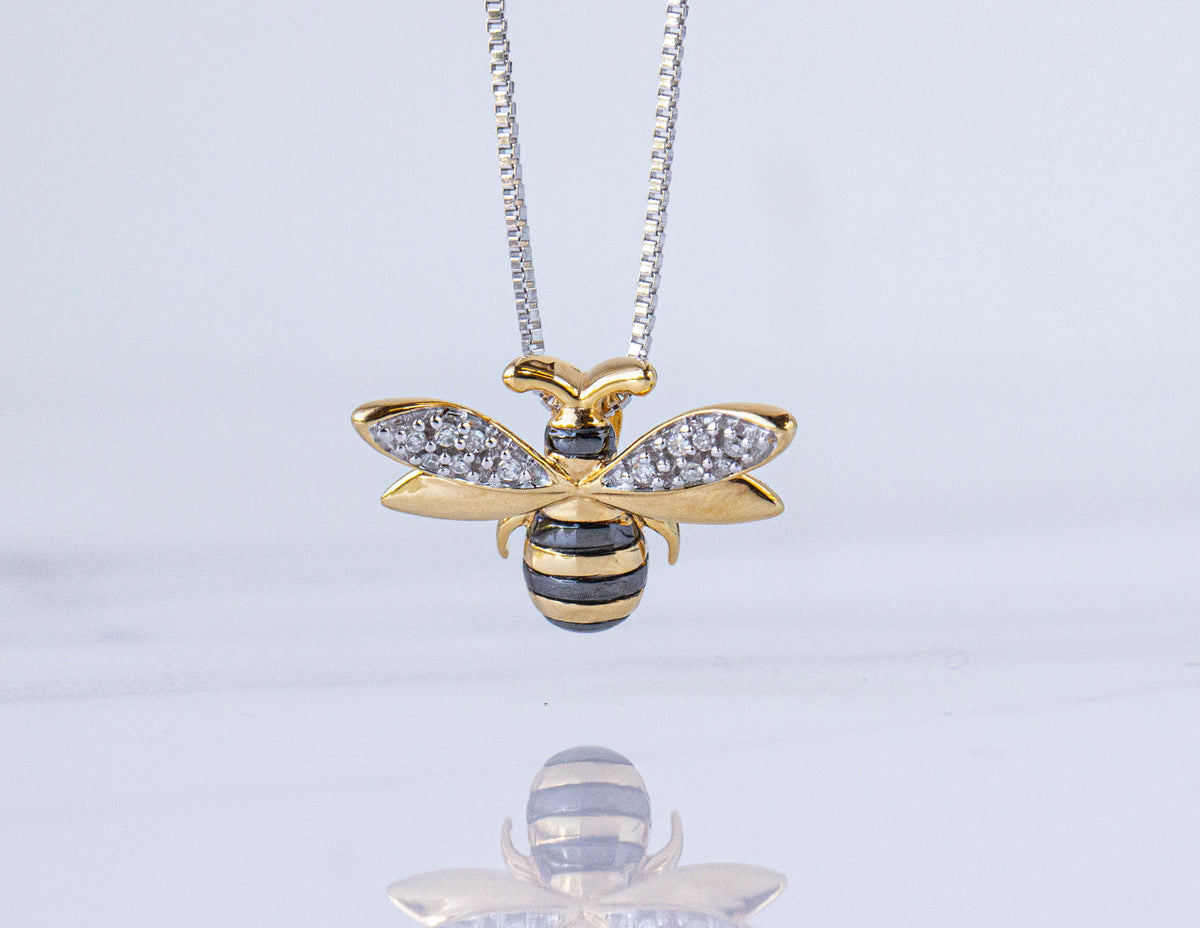 .03ct. t.w. Diamond Bee Pendant in Sterling Silver & Plated Yellow Gold