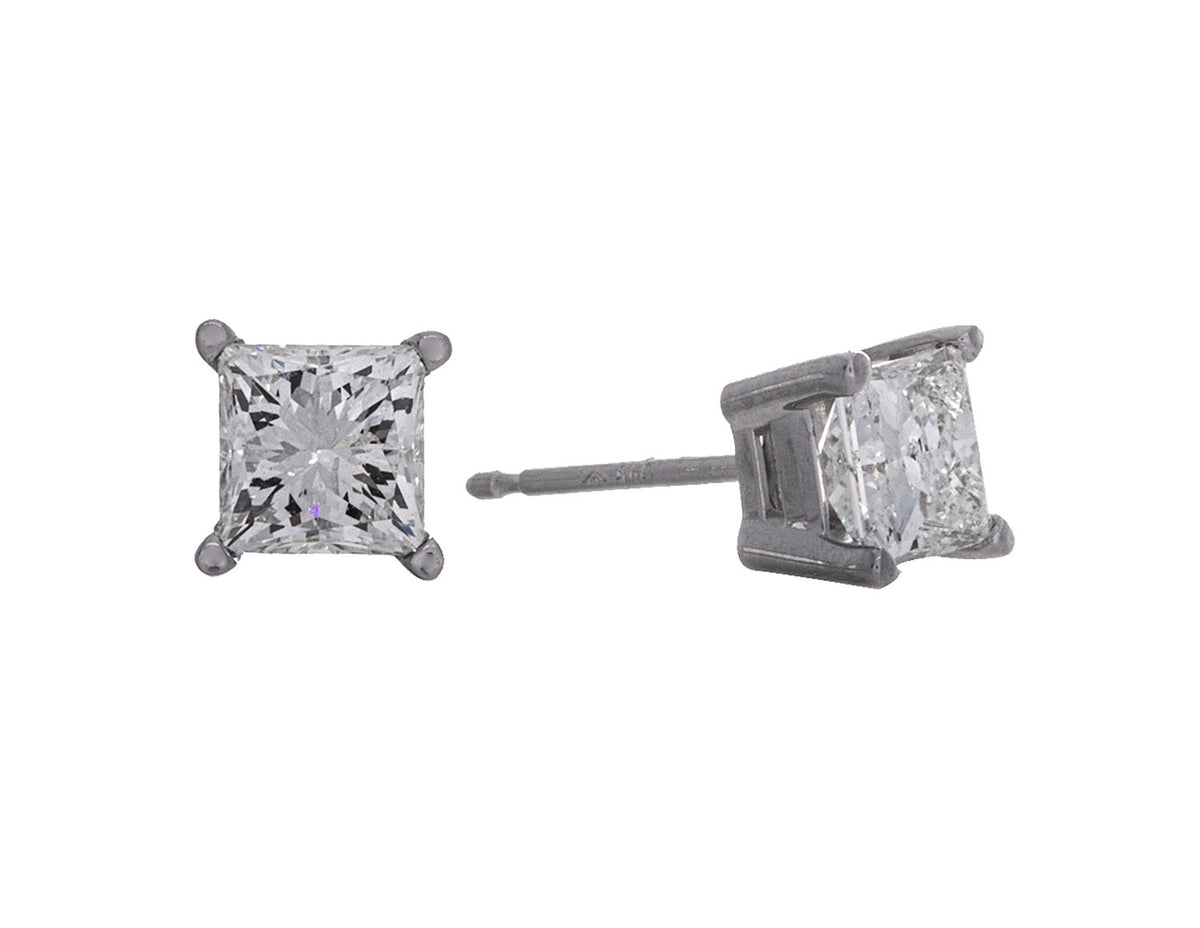 1&1/2ct. t.w. Princess Cut Diamond Stud Earrings in 14K White Gold
