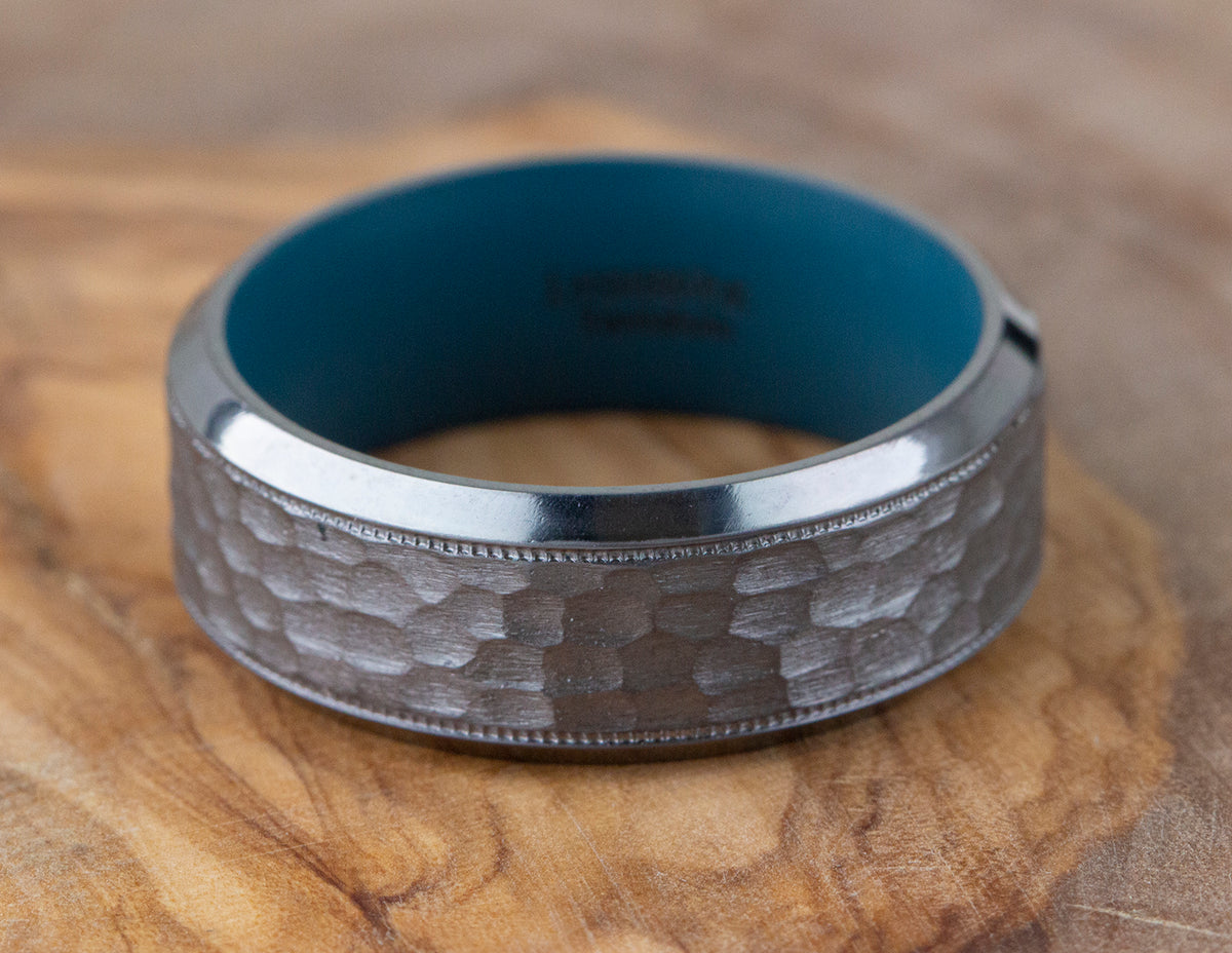 Tantalum and Stone Blue Cerakote Sleeve Gents Ring
