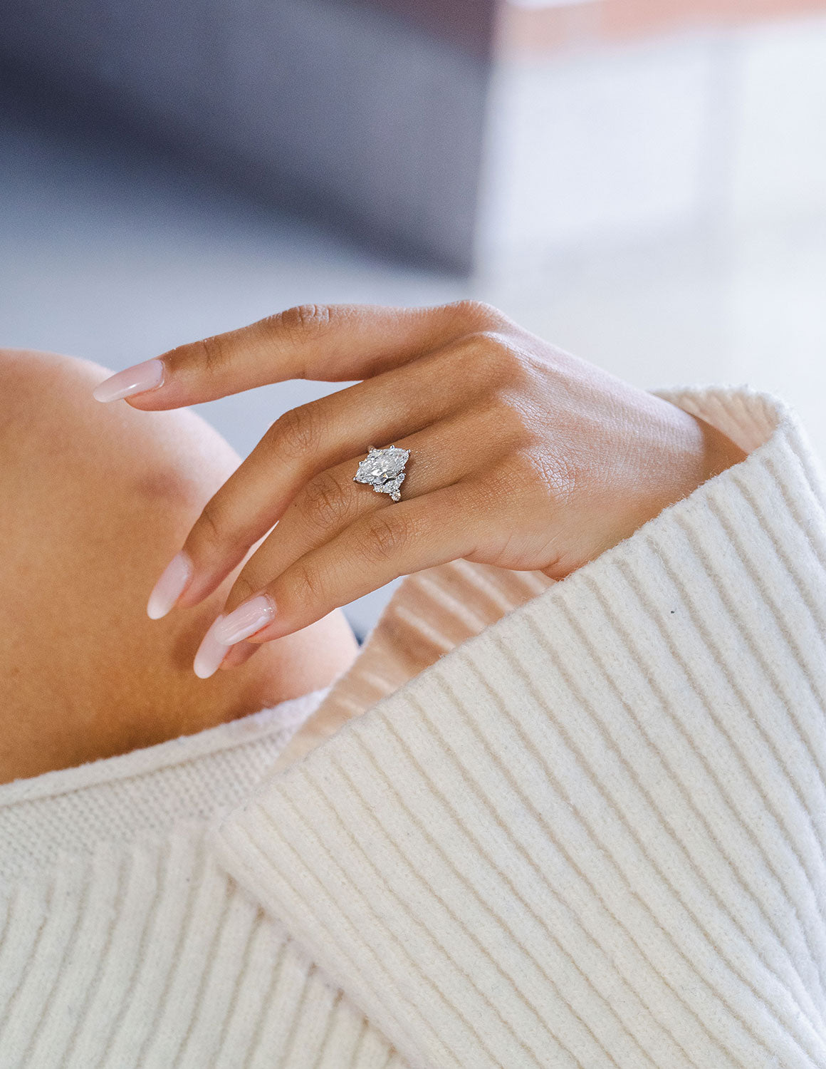 1/3ct. t.w. Marquise Cut Newborn Lab Created Diamond Engagement Ring in 14K White Gold