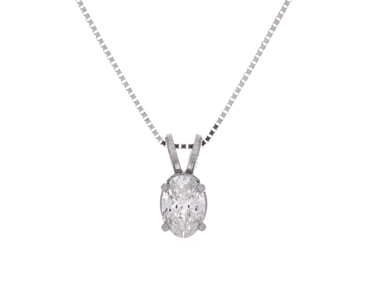 3/4ct. Oval Cut Diamond Pendant in 14K White Gold