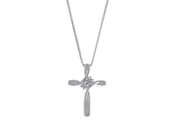 .01ct. t.w. Diamond Cross Pendant in Sterling Silver