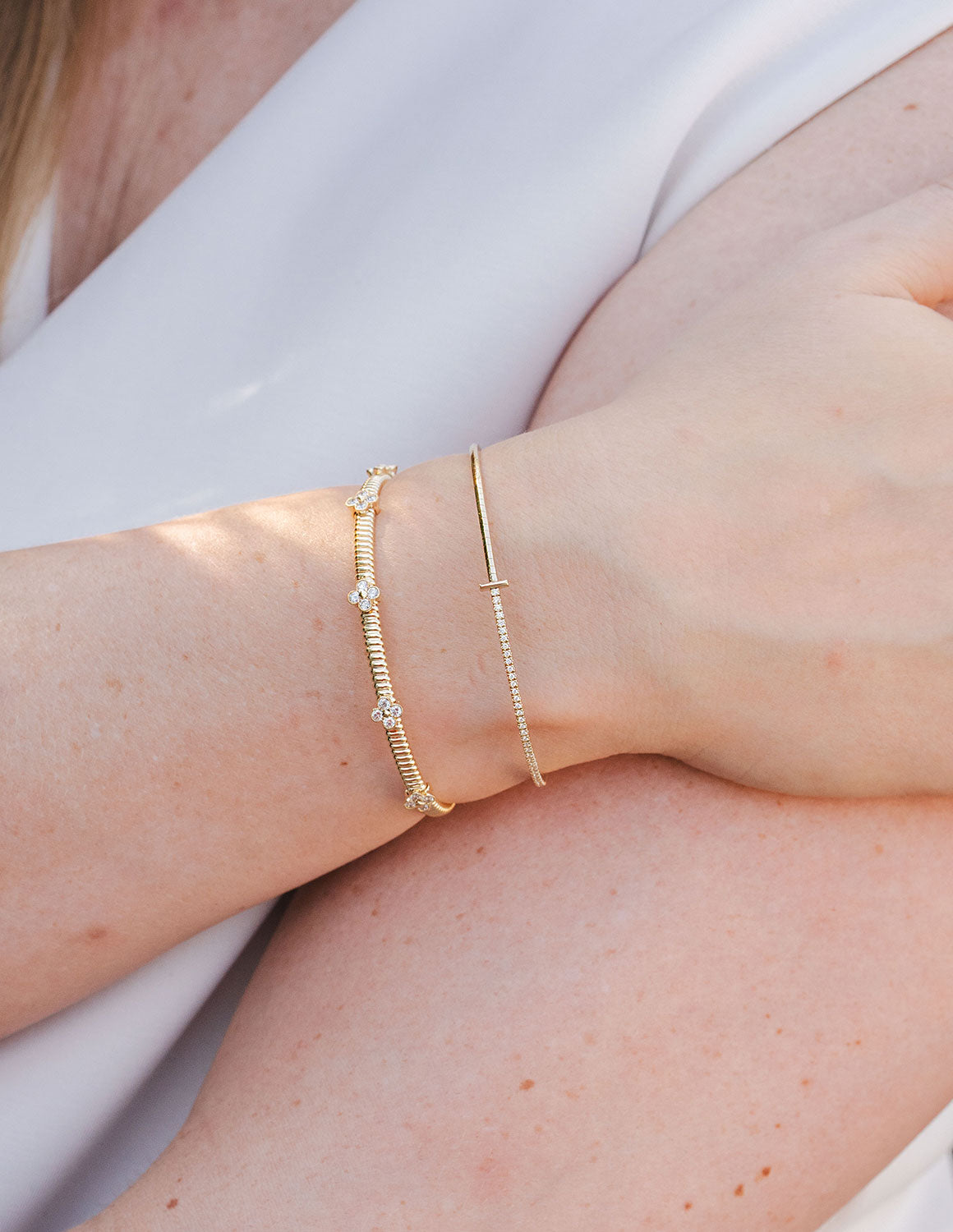 3/4ct. t.w. Diamond Clover Bangle Bracelet in 14K Yellow Gold