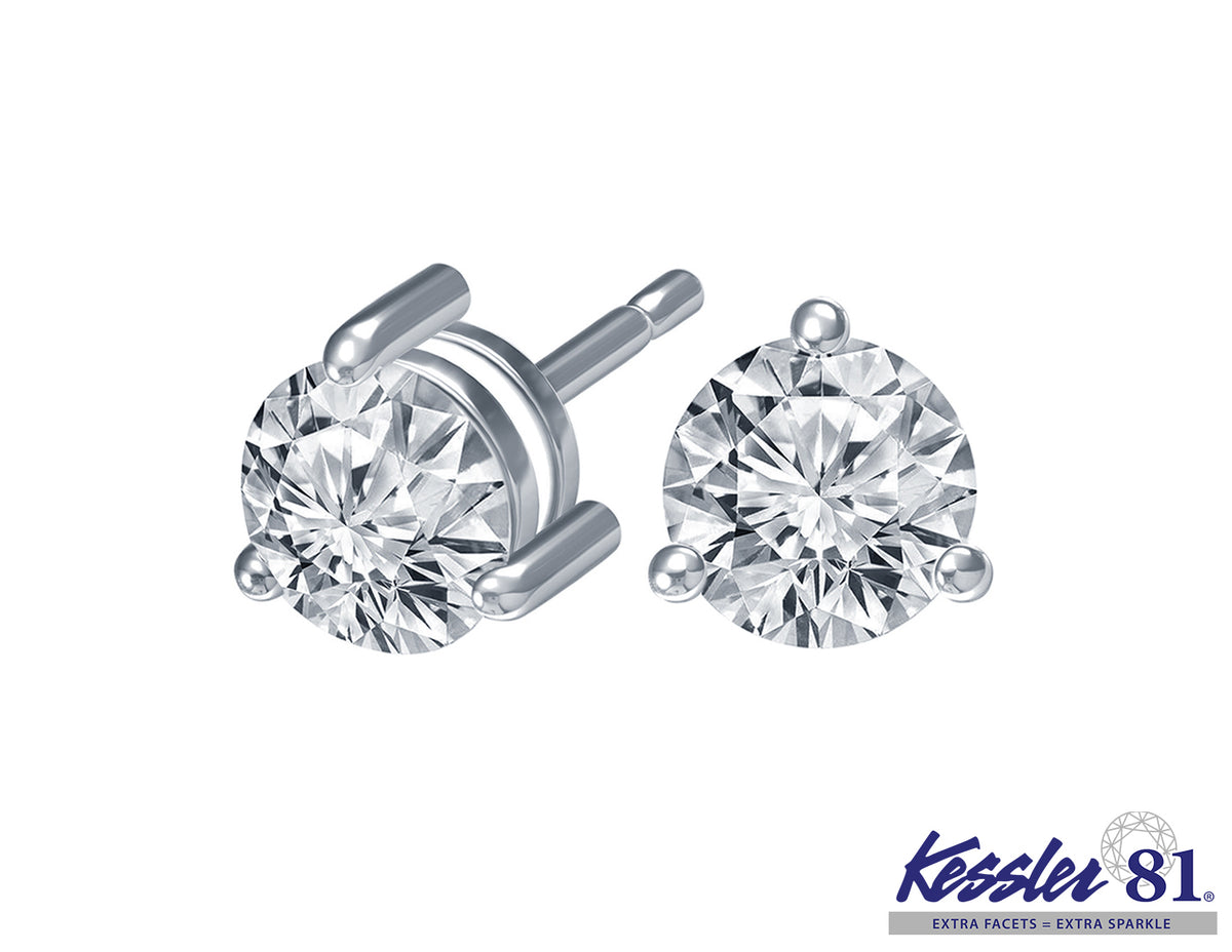 1/3ct. t.w. Kessler 81 Round Diamond Stud Earrings in 14K White Gold