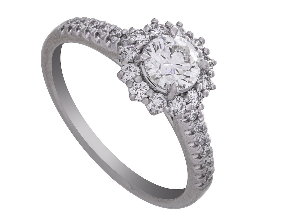 7/8ct. t.w. Diamond Floral Halo Engagement Ring in 14K White Gold