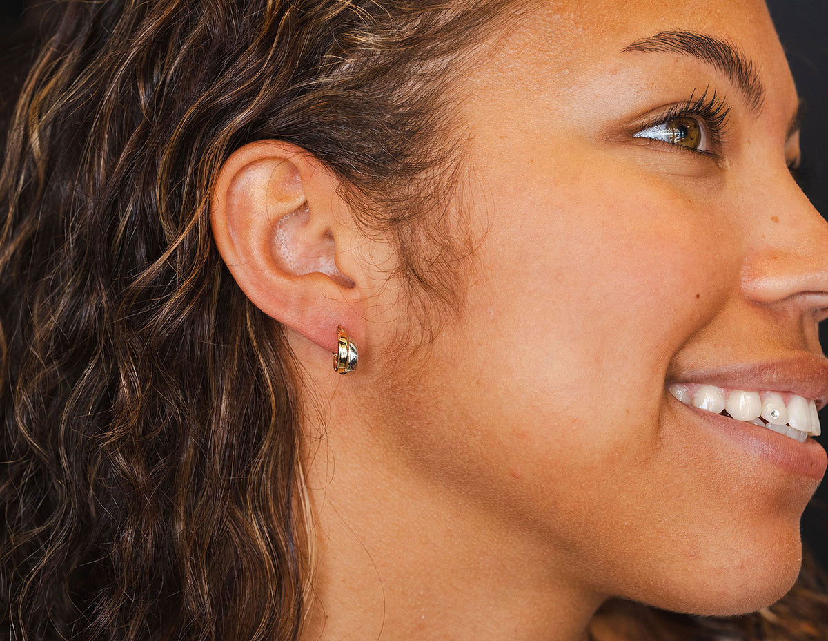 Side-By-Side Mini Hoop Earrings in 10K Yellow and White Gold