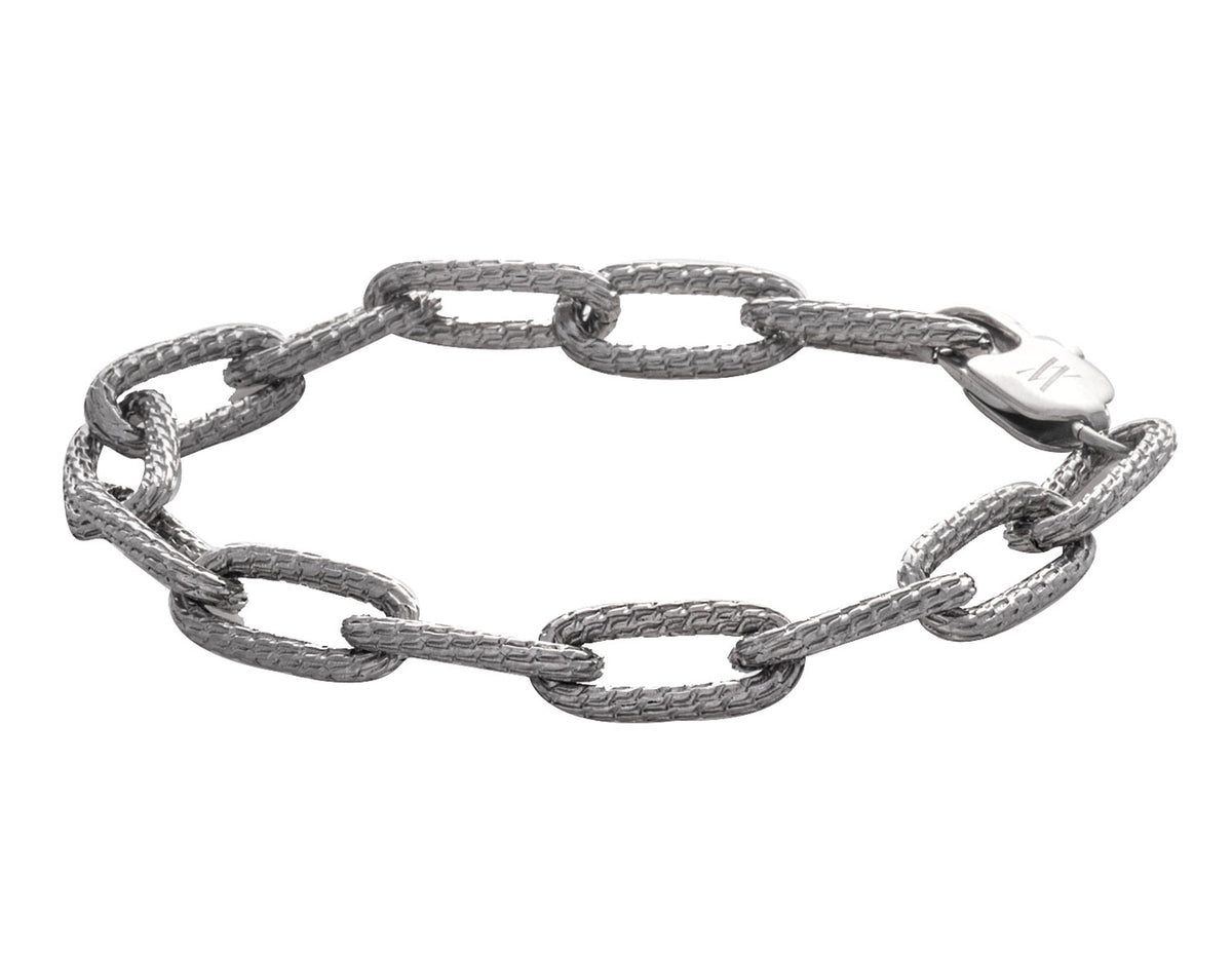 7" Diamond Cut Fancy Oval Link Bracelet in Stainless Steel