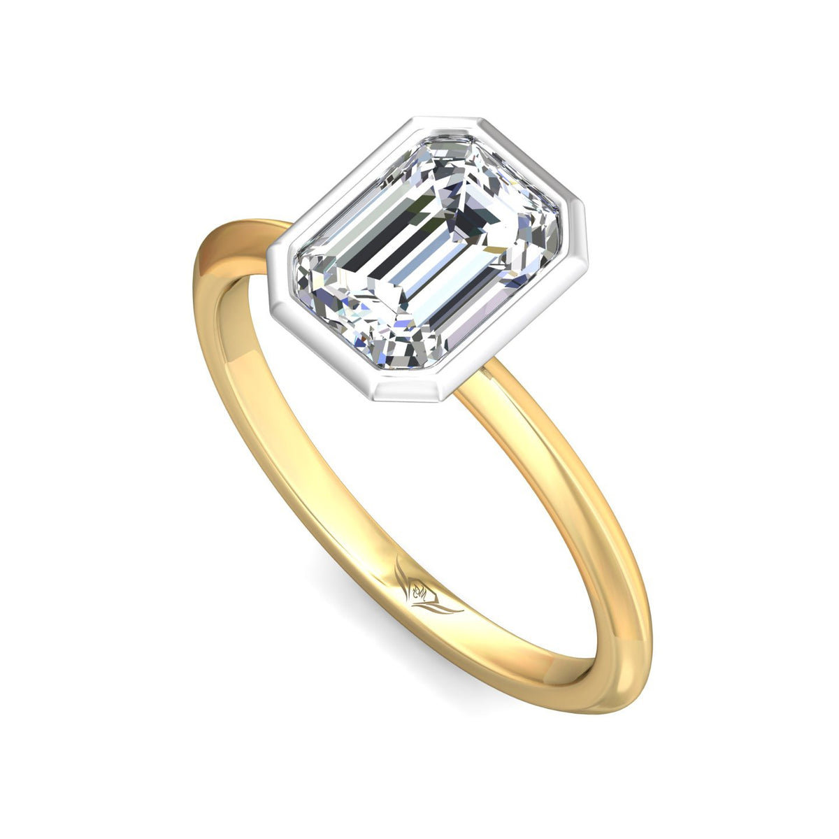 Bezel Set Solitaire Engagement Ring in 14K Yellow and White Gold
