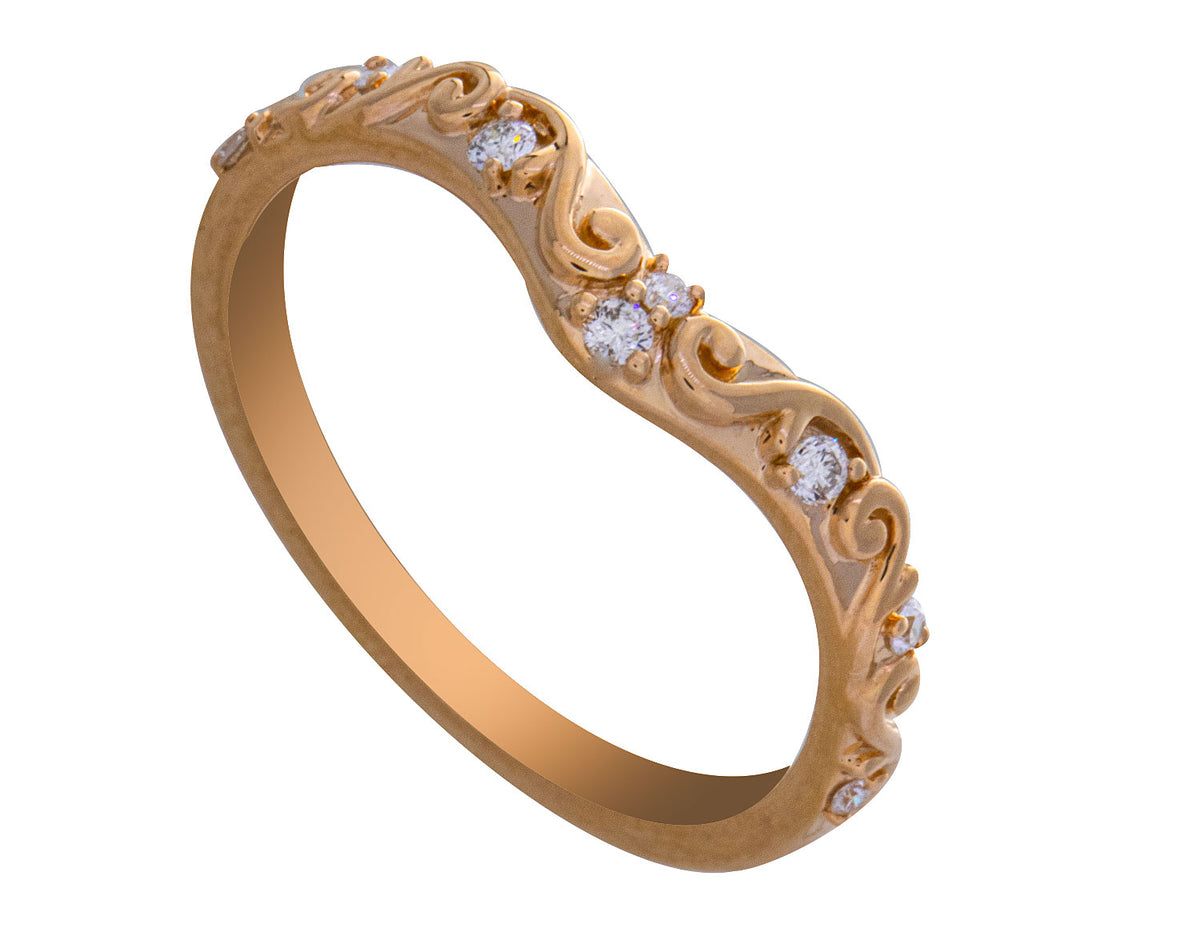 1/10ct. t.w. Vintage Curved Diamond Wedding Ring in 14K Yellow Gold