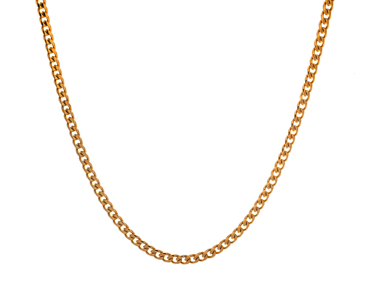 Stainless Steel/Gold-IP Polished Curb Link Chain With Key Clasp