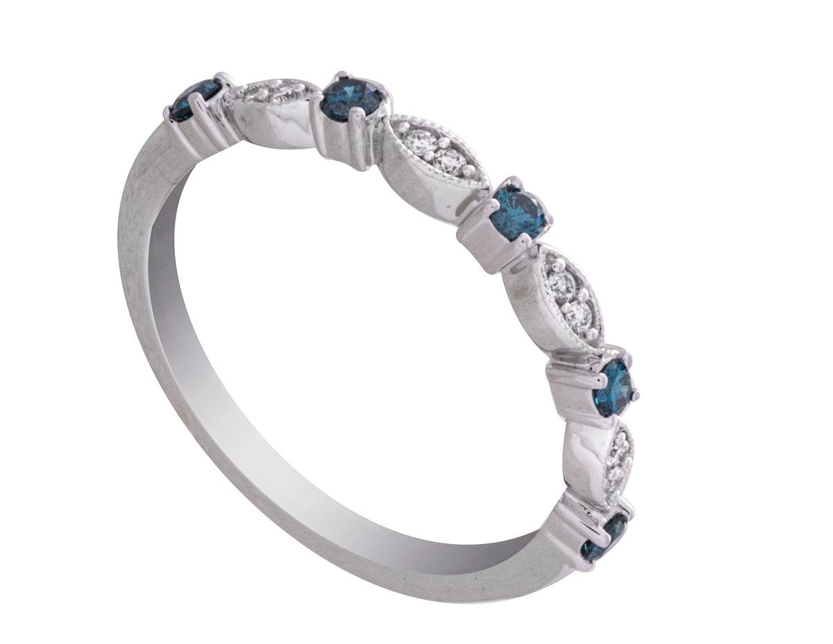 1/5ct. t.w. Round Cut Irradiated Blue Diamond Fashion Ring in 14K White Gold