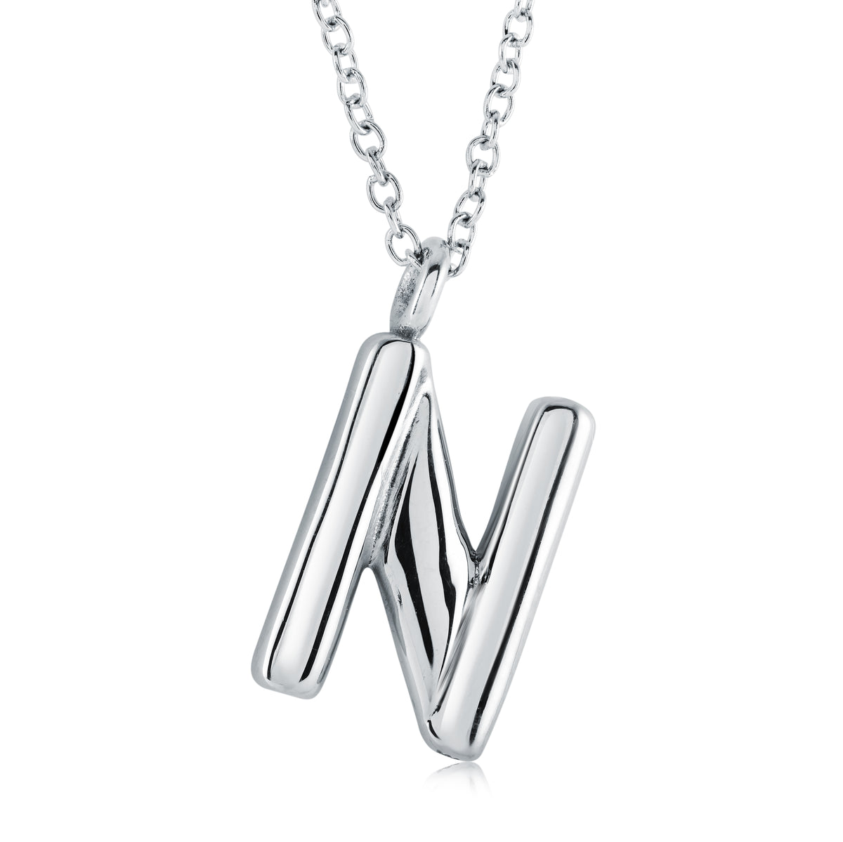 18" Stainless Steel Bubble Initial "N" Pendant