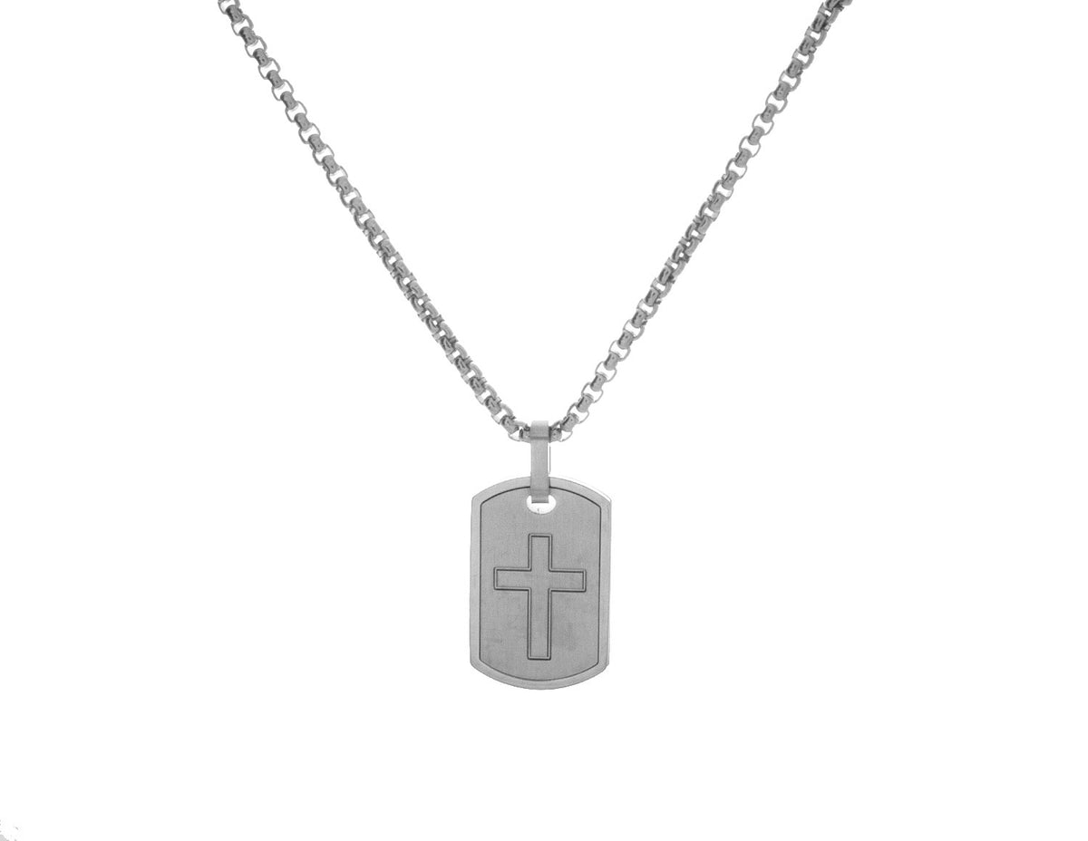 Stainless Steel Brushed-Polished Cross Dogtag Pendant