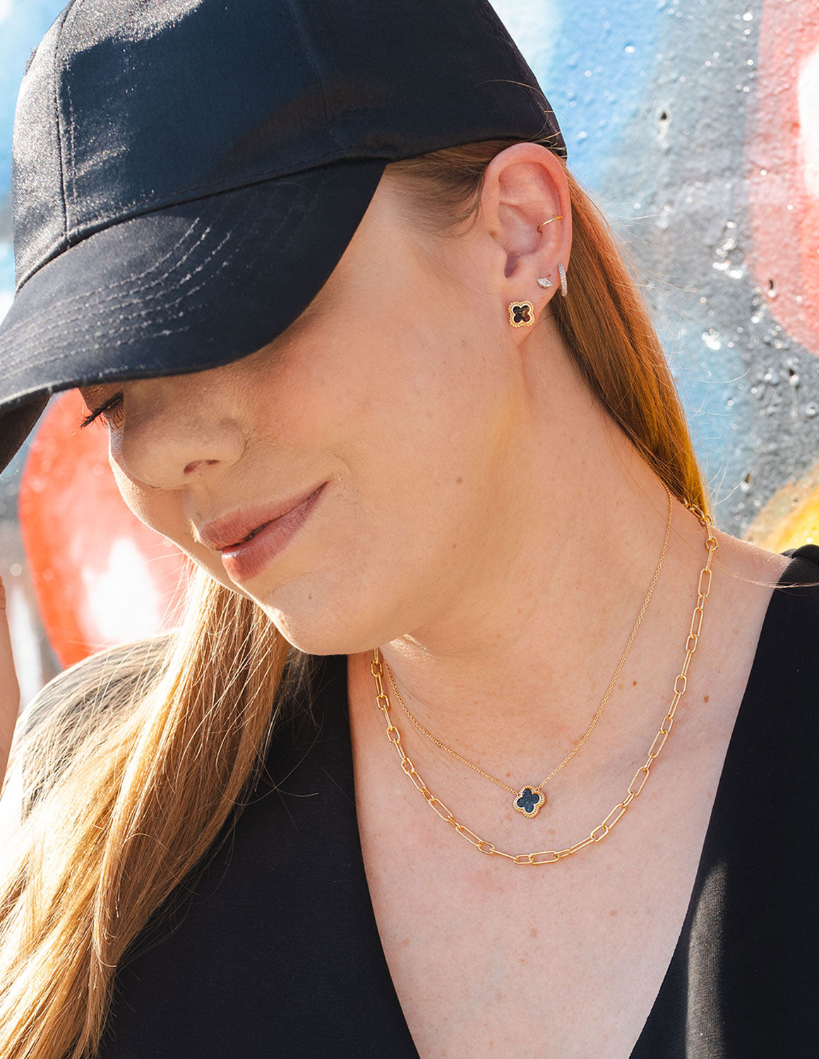 Crushed Black Diamond Clover Pendant in Vermeil