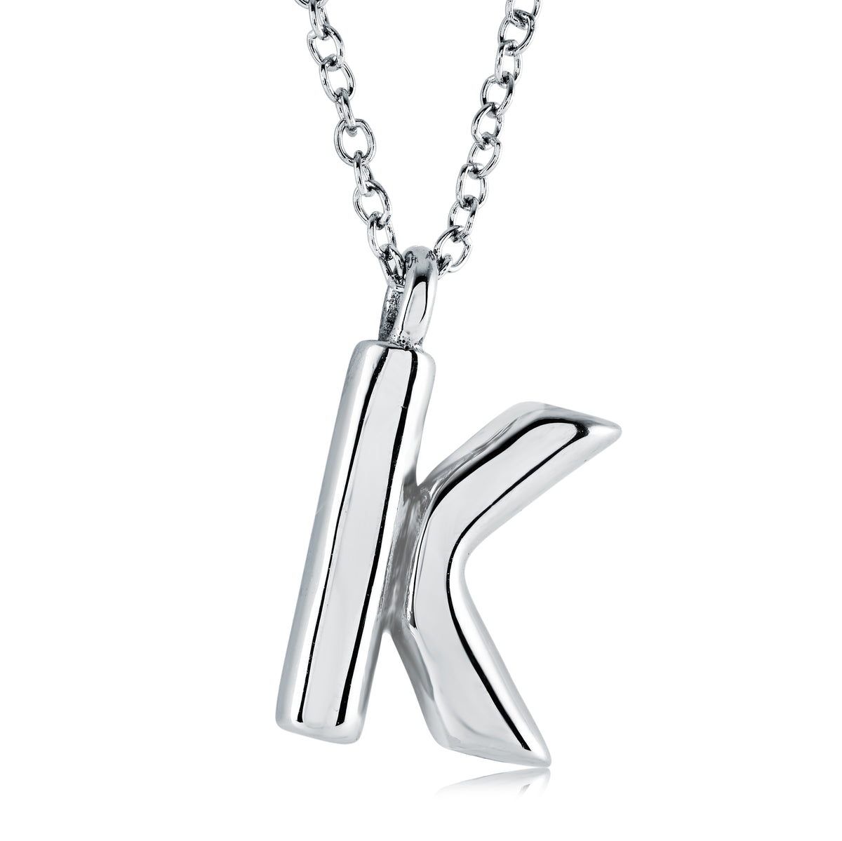 18" Stainless Steel Bubble Initial "K" Pendant