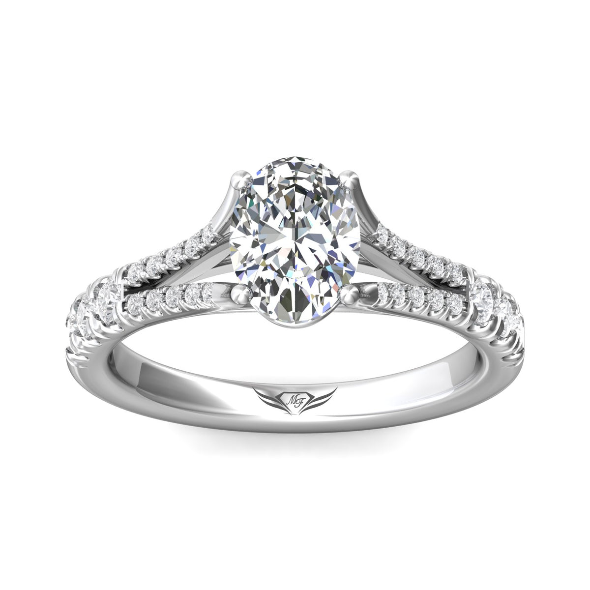 1/3ct. t.w. Oval and Round Cut Diamond Engagement Ring in 14K White Gold