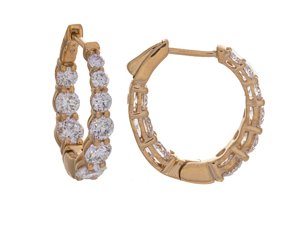 3ct. t.w. Diamond Hoop Earrings in 14K Yellow Gold
