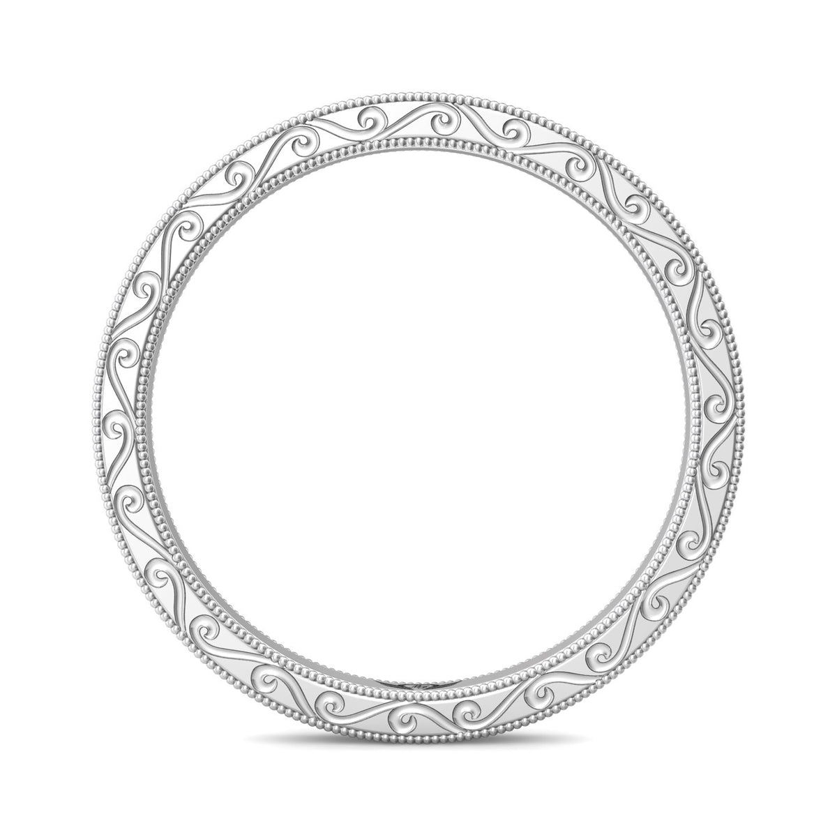 Plain Carved Wedding Band in 14K White Gold