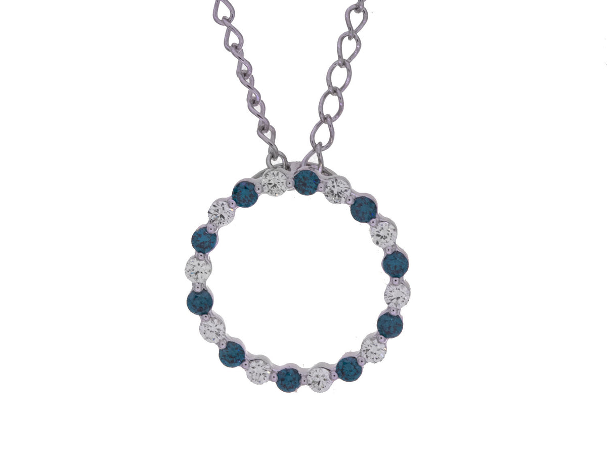 1/2ct. t.w. Blue and White Diamond Circle Pendant in 14K White Gold